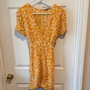 Lulu's Golden Floral Mini Dress